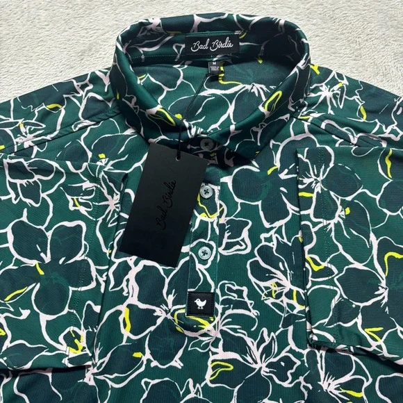 NWT Bad Birdie Polo Azalea Collection Golf Shirt Mens M Geometric Floral MSRP$84 - Picture 1 of 5